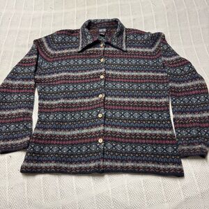 Vintage Skyr Women’s Fair Isle 100% Wool Cardigan Sweater XL Lambswool